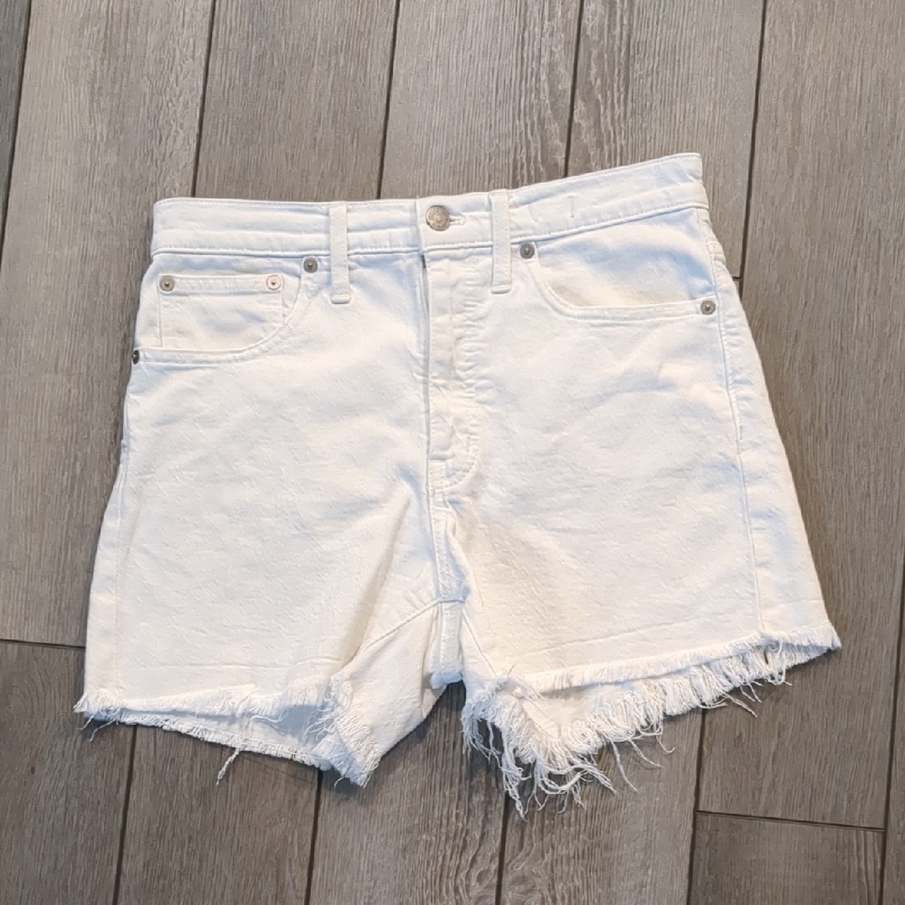 Madewell White Jean Shorts with Frayed Hem